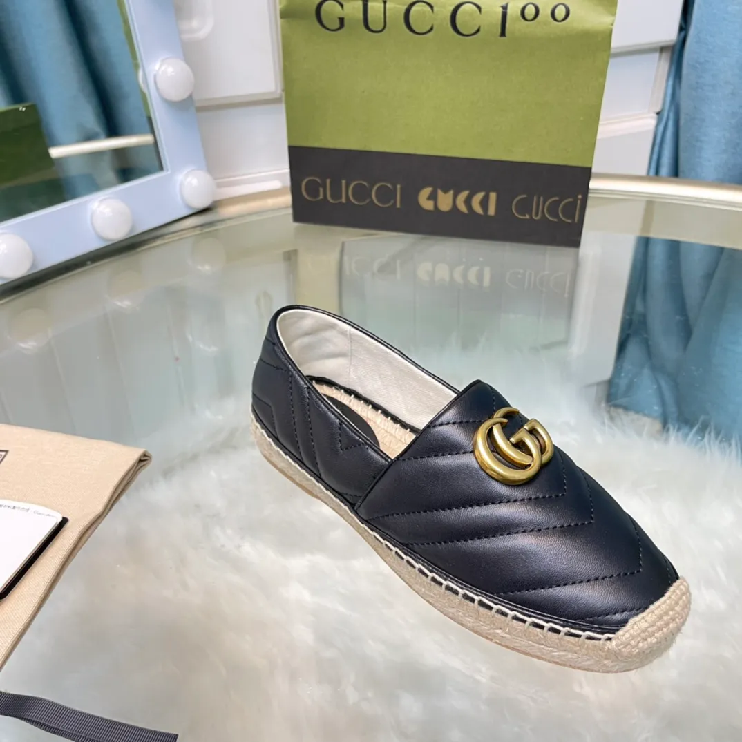 👟👟Ex-factory price 440👟👟 [GUCCI] Fisherman's shoes Fabric: Ebony twill quilted classic GG canvas Lining: Imported linen consistent with zP Outsole: Rope rubber injection molding (anti-slip) Process: Purely hand-sewn Packing: Full set of matching packaging Code number: 35-40 (standard code number) (34.41.42 is customized)
